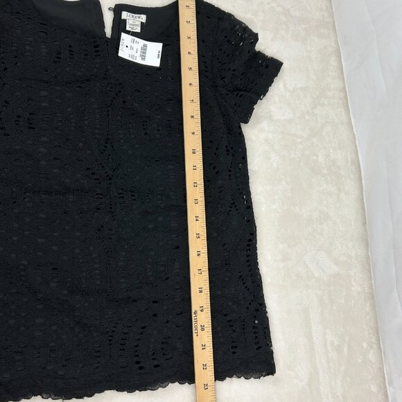 NWT J Crew Black Lace Top Size 00 Short Sleeve Eyelet Lace Blouse - Picture 6 of 12